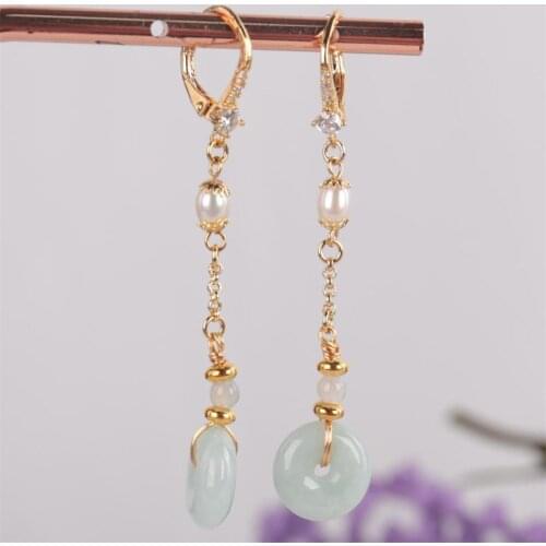 Elegant Natural jadeite Ring Pearl Earrings Ping buckle 18KGP Lucky Accessories CARNIVAL Ear stud Beautiful Freshwater Classic