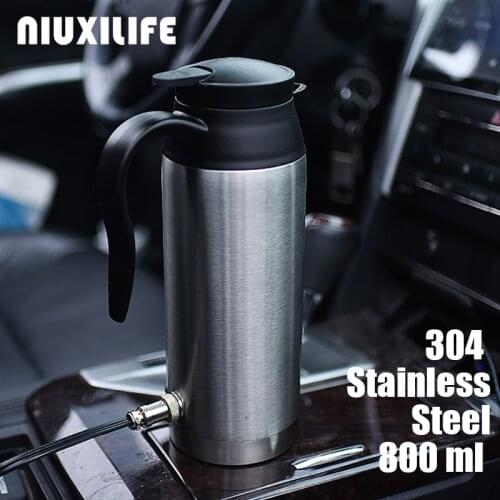 NIUXILIFE Car Electric Kettle 800ml 12V/24V 304 Stainless Steel Cigarette Lighter Heating Kettle Mug Electric Travel Thermoses