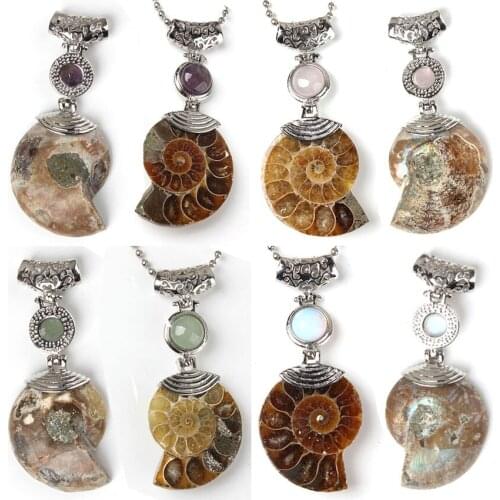YJXP Inlaid Round Beads Exclusive Ammonite Reliquiae Pendants Seashell Conch Animal Fossils Necklaces' Pendant Charms Jewelry