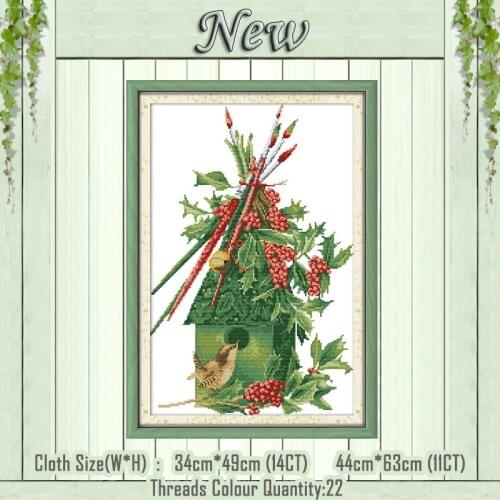 Christmas bird house painting diy decor counted printed on the canvas DMC 11CT 14CT kits Cross Stitch embroidery needlework Sets