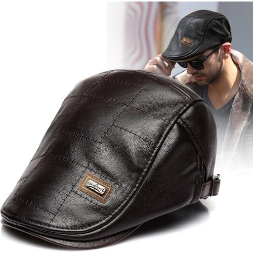 Top Level Leather Newsboy Cap Men Planas Duckbill Visor Hat Winter Autumn Warm Flat Caps Vintage Man Boinas Gatsby Hats