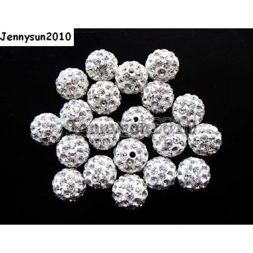 10mm Clear White Top Quality Czech Crystal Rhinestones Pave Clay Round Disco Ball Spacer Beads For Jewelry Crafts 100pcs / Pack