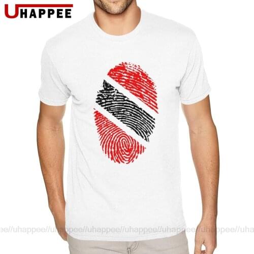 Cool Shirt Designs Trinidad Flag Fingerprint Shirts for Men 3XXL Short Sleeved Pure Cotton Round Neck Tee Shirts
