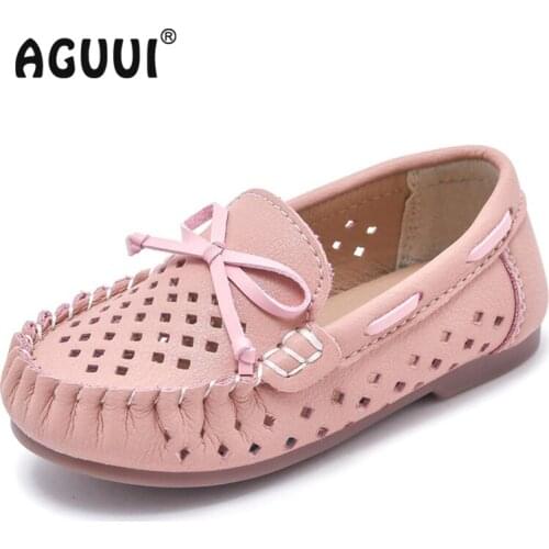 Childrens Shoes Genuine Leather Hollow Loafers Casual Comfort Non-Slip Moccasins Gommino Kids Flexible Flats for Girls