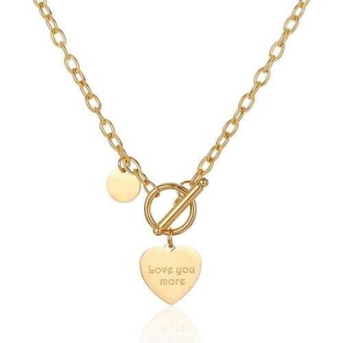 Love you more Heart Choker Necklaces Toggle-Clasp Stainless Steel Chain Necklace for Woman Sister Anniversary Gift