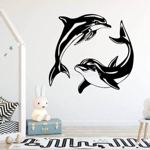 Cute Two Dolphin Silhouette Vinyl Wall Decals Marine life Wall Decor WaterProof For Bathroom Series fine Gifts Stickers LL345