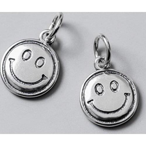 925 Sterling Silver Fashion Smile Face Round Charms 13mm Decoration S925 Silver Jewelry Dangle Pendants DIY Fine Birthday Gift