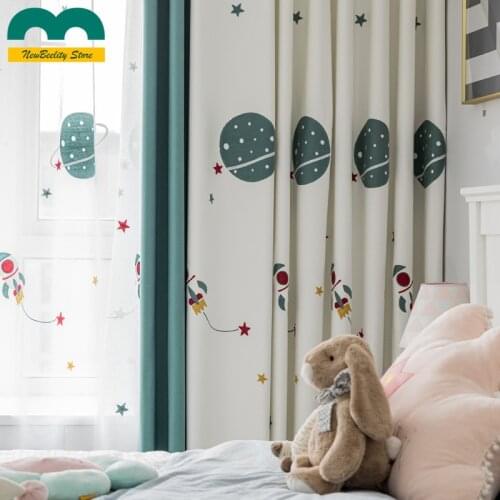 Cartoon Embroidered Blackout Curtains for Childrens Room Living Bedroom Window Drapes Kids Boy White Blue Cute Customized