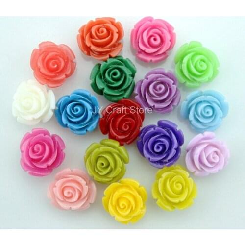Set of 50pcs Eco-friendly assorted Coral Rose Flower 15mm Curved Back Cabochon Beads for DIY Decor