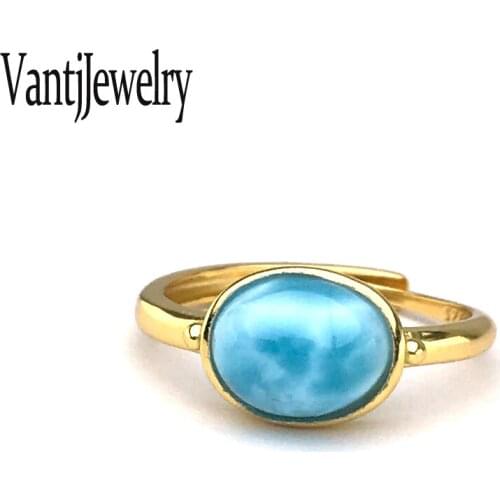 Natural Blue Larimar Rings Sterling 925 Silver Gemstone Dominican for Women Wedding Engagement Party Birthday Jewelry Gift