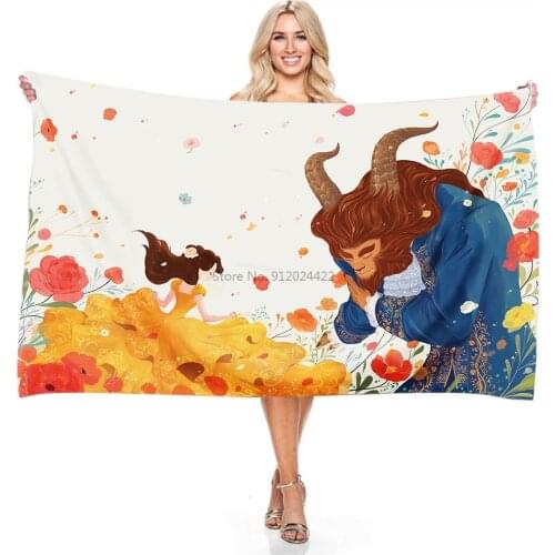 Hot Cartoon 3d Beauty and The Beast Beach Towel Digital Printing Microfiber Bath Towels Outdoor Games Camping Blankets 140x180cm