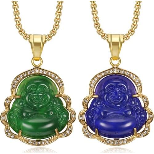 Multicolor Buddha Pendant rhinestone Malay jade Necklace With Tennis Chain Hip Hop Punk Jewelry Gifts