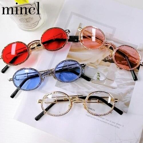 Brand Design 2019 New Retro Small Oval Colorful Transparent Luxury Fashion Women Rhinestone Candy Color Metal Punk Sunglasses NX