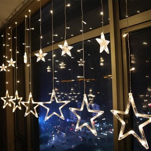 2.5m 138 Led Star Moon Curtain Fairy String Light Christmas Wedding Fairy Lights For Party/birthday/garden/home Decor