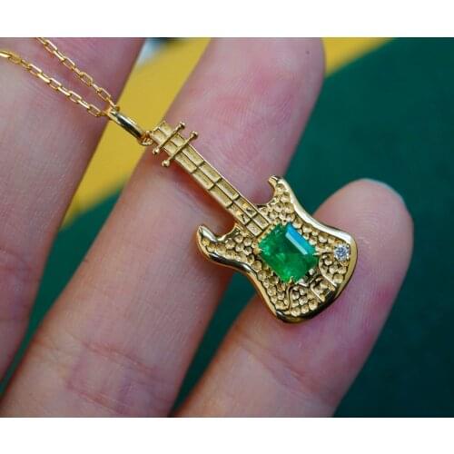 SX609 Solid 18K Yellow Gold Nature Green Emerald 0.5ct Gemstones Pendants Necklaces for Women Fine Jewelry for Women Gifts