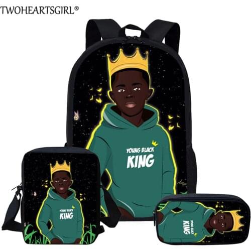 Twoheartsgirl Handsome Boy Young King Book-bags Teenager Kids American African Boys Printed Schoolbags Children Mochila 3Pcs/Set