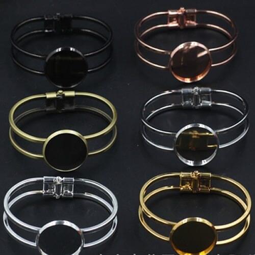 Fit 20mm cabochons Vintage Copper Round Blank Setting Bezel Cabochon Bracelet Base For DIY Bangle 10pcs/lot K05329