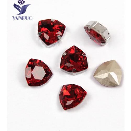 YANRUO 4706 Trilliant Siam Diamond Top Crystal Fancy Stones Pointback Sewn Rhinestones Dress Decor DIY Craft Gems