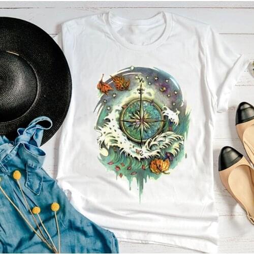 Women Graphic Watercolor Vintage Wave Beach Travel Fashion 90s Cartoon Summer Print Female Clothes Tops Tees Tshirt T-Shirt