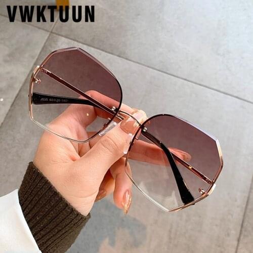 VWKTUUN Semi-Rimless Sunglasses Women Alloy Frame Oversized Womens Sunglasses Luxury Big Glasses UV400 Gradient Lens Sunglass