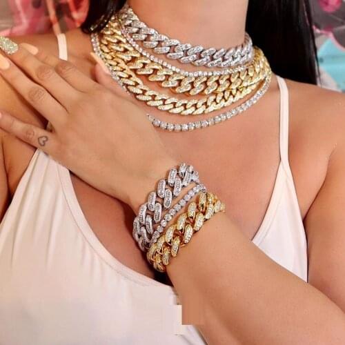 Hop Hop Bling Iced Out Women Choker Rock Punk Heavy Micro Pave 5A CZ 18mm Width Chunky Cuban Link Chain