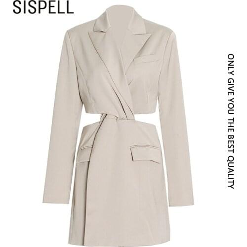 SISPELL Hollow Out Dresses For Female Lapel Collar Long Sleeve High Waist Slimming Womens Elegant Dress Fashion Autumn Tide
