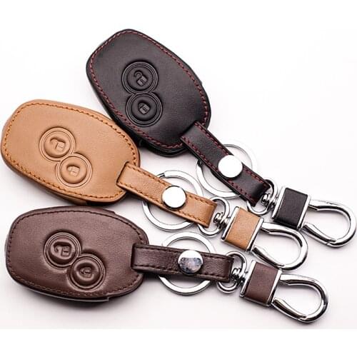 1pc 2 buttons Genuine Leather car key case cover for Renault Clio Dacia Logan Sandero Megane Modus Espace Kangoo keychain
