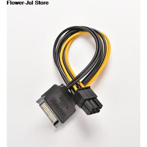 1PC SATA 15 Pin Male to ATX 6 Pin PCI-Express PCI-E Graphics Card Power Adapter Cable Connect Wire Cord Converter 20cm