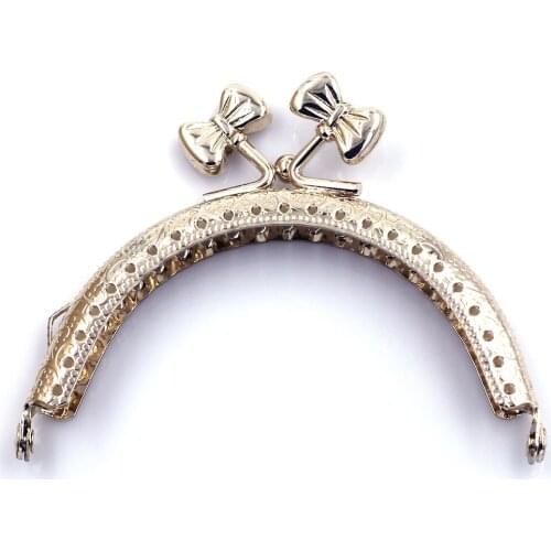 10PCS 8.5cm Gold Tone Embossed Arch Purse Frames Kiss Clasps Clutch Buckle Bowknot Head DIY Handbag Replace Hardware Accessories