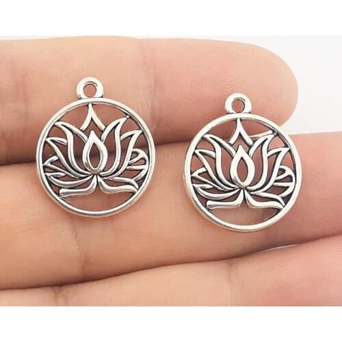 JINDINSP 10pcs 22x19mm Antique Silver Color Round Lotus Charms Pendant For Jewelry Making DIY Jewelry Findings