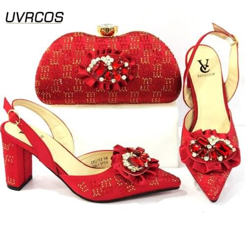 2021 African Hot Selling Italian Design Nigerian Newest Fashion Classic Style Elegant Ladies Shoes and Bag Set in Red Color