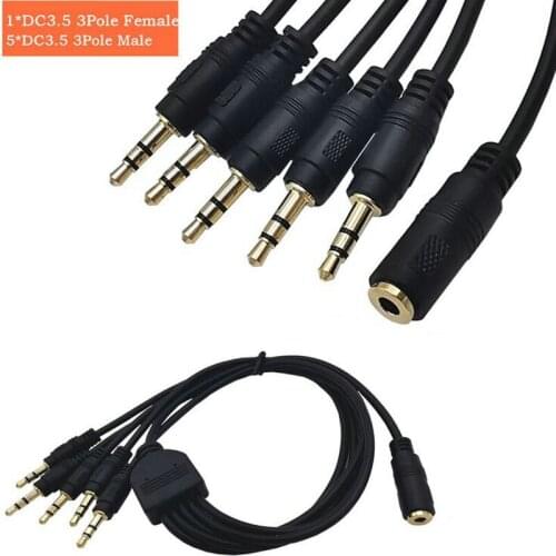 3 pole 3.5mm 1 To 5 Splitter Cable 1/8 Inch Female To 5 Stereo Male Jack Socket Headphone Splitter Audio Cable 0.5m
