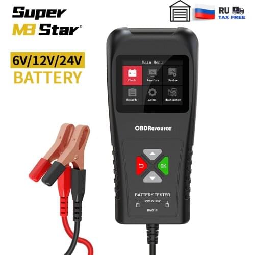 Battery Anaylzer Automotive BM510 6V 12V 24V Truck Motorcycle Reversible Access Clip Charging Test Tool Car Voltage Detector