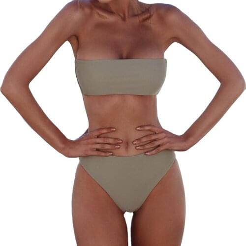 Strapless Bikini Solid Swimwear Women High Waist Beachwear Female Sexy Swimsuit Push Up Seaside Bathing Suit Brazilian Biquini
