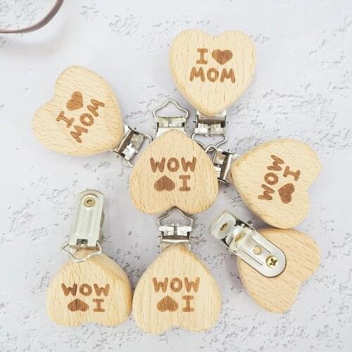 Chenkai 50PCS Wood bear Pacifier Clip Nature Baby Rattle Teether Grasping Toy DIY Organic Eco-friendly Wood Teething Accessory