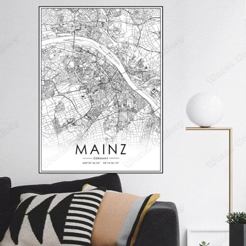 Black and White Germany City Map The Mainz City Map Poster HD Print Wall Art Canvas Nordic Landscape Painting for Home Decor