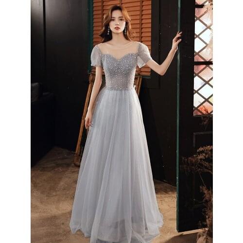 Sparkly Evening Dresses O Neck Sequined Long A Line Party Dress Elegant Women Gowns For Wedding Party Robe De Soiree Femme Chic