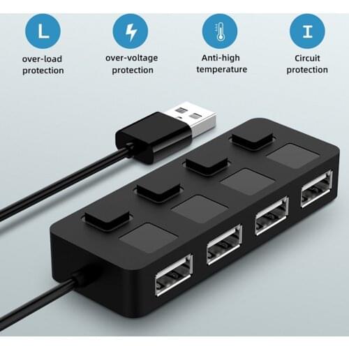 USB 2.0 HUB Multi USB Splitter 4 Ports Expander Multiple USB 2.0 Hub Use Power Adapter USB2.0 Hub with Switch For PC Computer