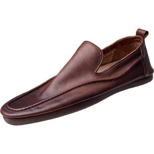 Breathable All-match Cowhide Loafer Shoes Fashion Casual Shoes Driving Shoes Soft Autumn Winter British Retro Men Shoes Spring