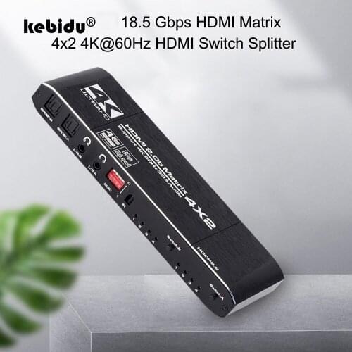 18.5 Gbps Matrix 4x2 4K@60Hz HDMI--compatible Switch Splitter with SPDIF and L/R 3.5mm Support ARC HDCP 2.2 3D HDR Switch 4x2