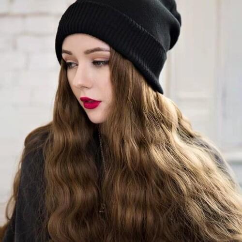 65 Cm Long Fashion Hair Wig Long Curly Hair Hat Wig Wig Knit Hat Wool Roll Corn Perm Curly Hair Full Head Set