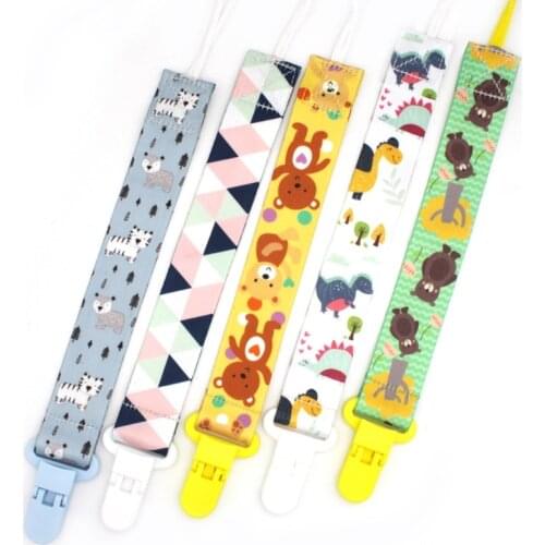 Cartoon Fixed Button Baby Pacifier Clip Chain Ribbon Dummy Soother Holder Chain Anti-drop Buckle Strap for Pacifier Baby Feeding