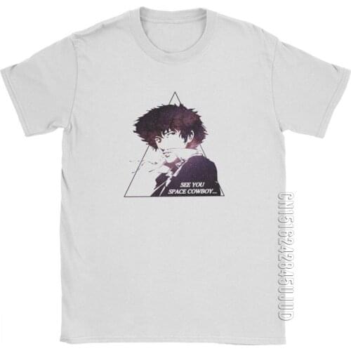 Men Cowboy Bebop T-Shirt See You Space Cowboy T Shirts Anime Spike Manga Jet Faye O-Neck Clothes Novelty 100% Cotton Tee Shirt