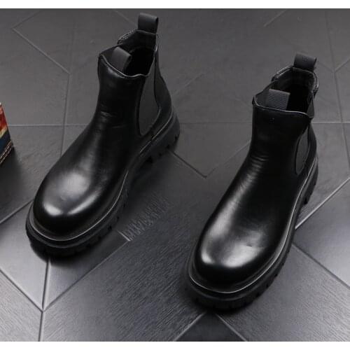 Mens fashion punk nightclub motorcycle boots black brown platform shoes original leather boot cowboy botas masculinas zapatos