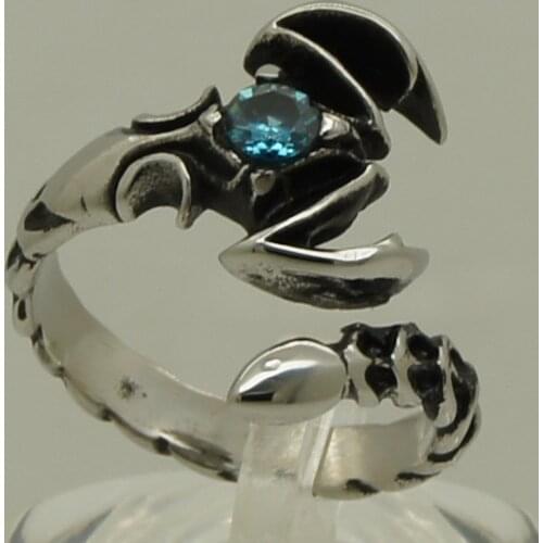 Men/boy blue cz stone scorpion biker 316L stainless steel ring