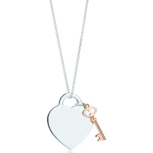 Fashion Heart with Key Shape Pendant Necklace S925 Silver Jewelry Pendants Charm Brand Design Necklace for Women Fashion Jewelry