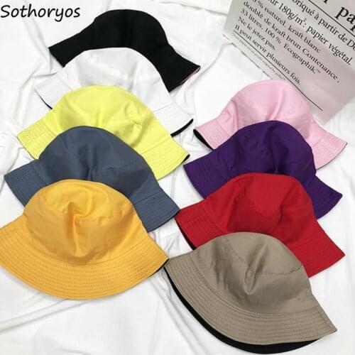 Bucket Hats Women Solid Simple All-match Double-sided Cap Womens High Quality Female Harajuku Black Sunscreen Hat Accessories