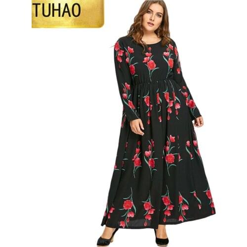 TUHAO Big Size 6XL 5XL 4XL 3XL Dress Summer Dresses Women Flower Dress Womens Plus Size Floral Print HIGH Waist Dress Robe WM54
