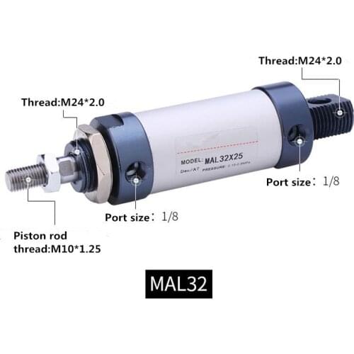 Free shipping Aluminum alloy Pneumatic cylinder MAL32mm bore 25mm-500mm stroke double acting Single Rod Air Cylinder