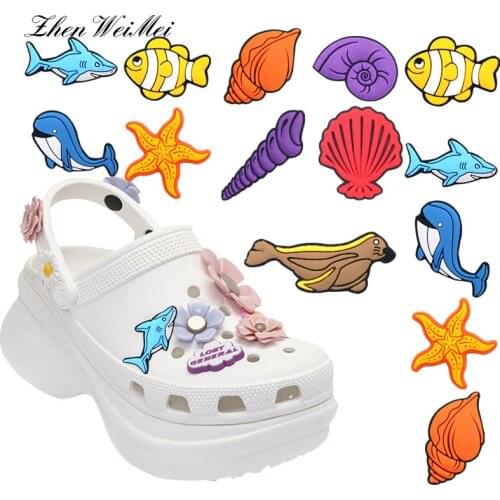 Shoe Charms Accessories Decorations Bag Animals Shoe Charms Conch Mussel Shark Starfish Shoe Buckle Decoration for Jibz Kids